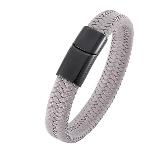 Bishilin Lederarmband für Männer, Partner Armbänder mit Magnet 20.5CM Personalisiert Gewebt Charm Armband Herren Grau von Bishilin