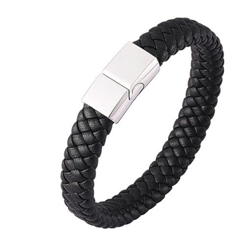 Bishilin Lederarmband für Männer, Partner Armbänder mit Magnet Personalisiert 16.5CM Geflochten Charms Armband Herren Schwarz von Bishilin