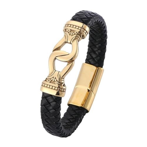 Bishilin Lederarmband für Männer mit Gravur 16.5CM, Partner Armbänder Personalisiert mit Magnet Ethno Knot Charm Armband Herren Schwarz von Bishilin