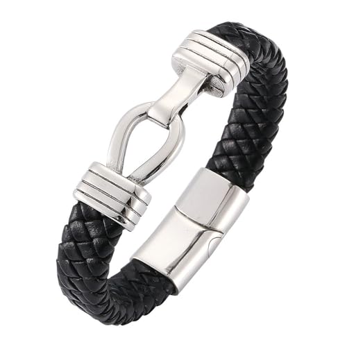 Bishilin Lederarmband für Männer mit Gravur 16.5CM, Partner Armband Magnetisch mit Haken Charm Armband Herren Schwarz von Bishilin