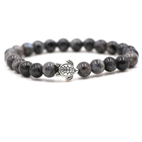 Bishilin Männer Armbänder Charms 19CM, Perlenarmband Herren 8MM Achat mit Schildkröte Chakra Armbänder Personalisiert von Bishilin