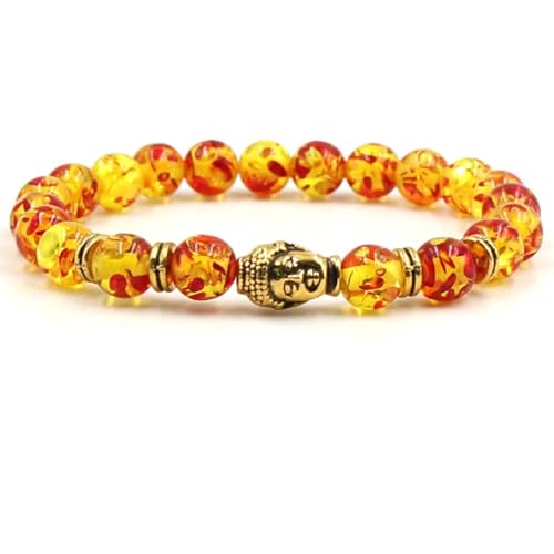 Bishilin Männer Armbänder Charms 19CM, Perlenarmband Herren 8MM Bernstein mit Buddha Chakra Armbänder Personalisiert von Bishilin