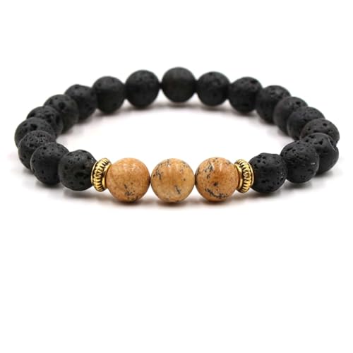 Bishilin Männer Armband Perlen, Charms Armbänder Personalisiert 8MM Schwarz Lavagestein mit Achat Perlenarmband Herren Chakra 19CM von Bishilin