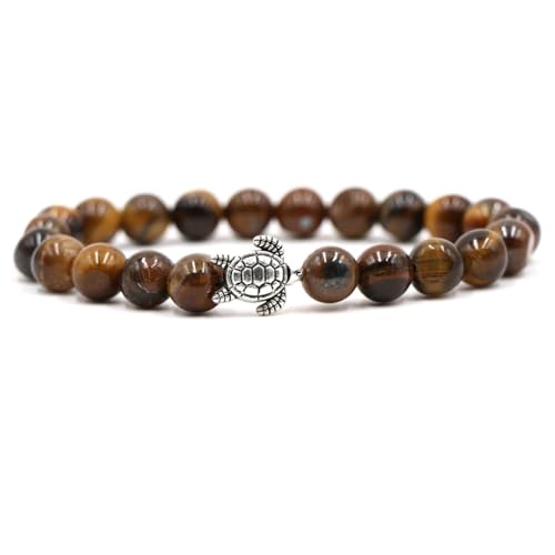 Bishilin Männer Armband Perlen, Charms Armbänder Personalisiert 8MM Tigerauge mit Schildkröte Perlenarmband Herren Chakra 19CM von Bishilin