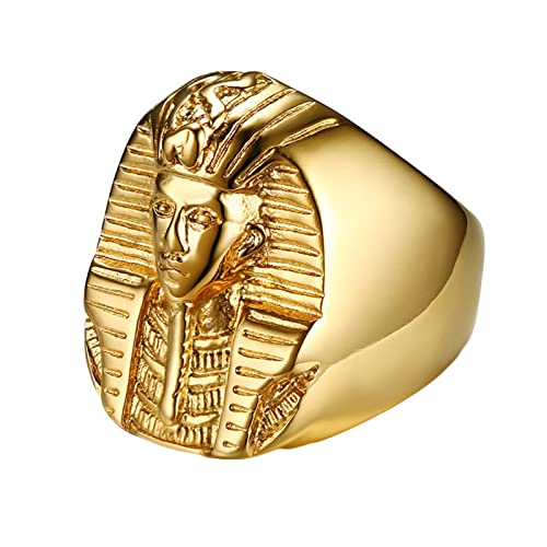 Bishilin Männer Ringe Edelstahl, Herren Ring Personalisiert Siegelring Ägyptischer Pharao Freundschaftsring Gold Ringe in Bijouterie Gr.60 (19.1) von Bishilin