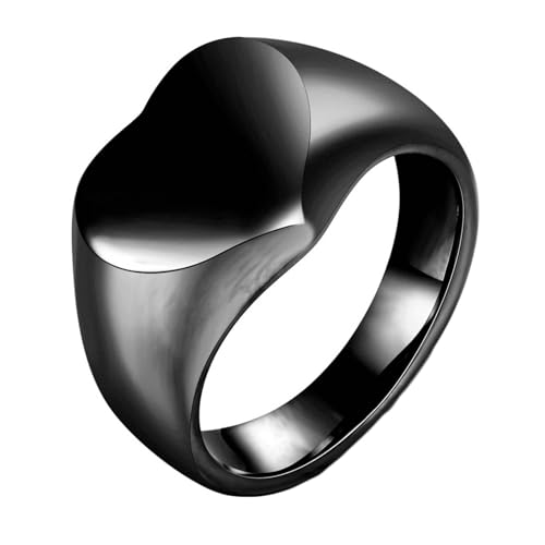 Bishilin Männer Ringe Edelstahl Schwarz, Herren Ring Personalisiert Herz 16MM Siegelring Freundschaftsring Hochzeit Ringe Nickelfrei Gr.65 (20.7) von Bishilin