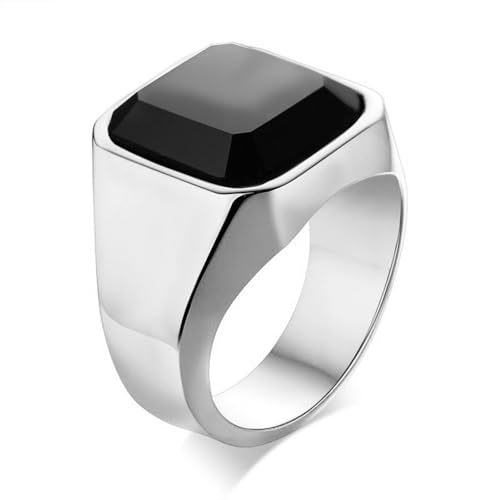 Bishilin Männer Ringe Edelstahl Silber, Herren Ring Personalisiert Breit 17MM mit Schwarzem Achat Sieglring Freundschaftsring Gothic Ringe Nickelfrei Größe 57 (18.1) von Bishilin