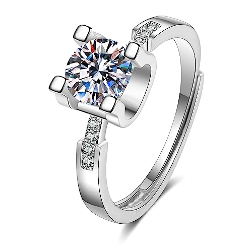 Bishilin Moissanit Ring Damen Weißgold 375, Ehering Einzeln mit Moissanit Trauringe Hochzeit Ringe Frauen Gr.50 (15.9) von Bishilin
