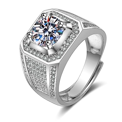 Bishilin Moissanit Ring Herren Weißgold 375, Ehering Einzeln Breit mit Moissanit Siegelring Trauringe Hochzeit Ringe Männer Gr.67 (21.3) von Bishilin