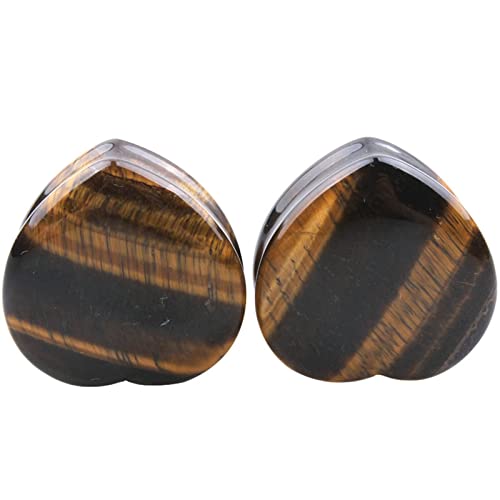 Bishilin Ohr Tunnel, Ohr Plug 10MM Damen Herz Tigerauge Piercing Tunnel Ohr Expander 2er Set von Bishilin