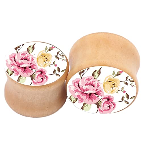 Bishilin Ohr Tunnel 14MM, Ohr Plugs Damen Holz mit Blume Motiv Piercing Tunnel Ohr Expander 2er Set von Bishilin