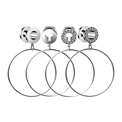Bishilin Ohr Tunnel 6MM Edelstahl, Ohr Plugs Damen Creolen Anhänger Hoop mit Zirkonia Piercing Tunnel Ohr Expander 2er Set von Bishilin