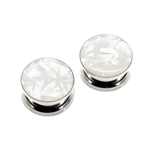 Bishilin Ohr Tunnel Edelstahl, Ohr Plug 8MM Damen Rund mit Weiß Epoxy Piercing Tunnel Ohr Expander 2er Set von Bishilin