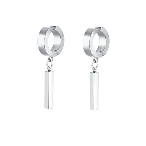 Bishilin Ohrclips ohne Ohrlöcher Edelstahl, Herren Ohrringe Hängend Zylinder Ohrklemme Ohrringe Silber Hypoallergen für Männer von Bishilin