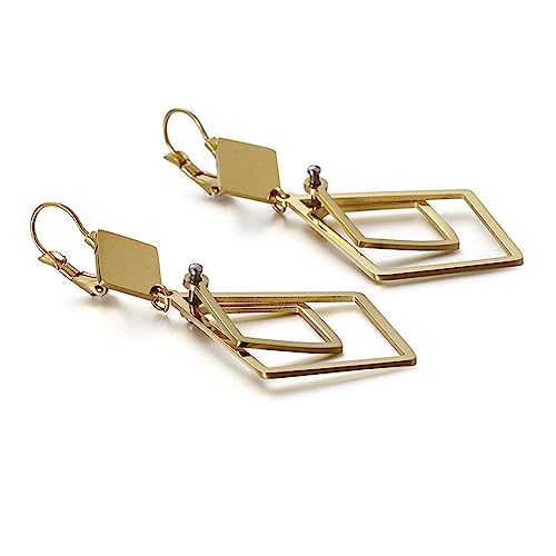 Bishilin Ohrhänger Edelstahl Gold, Ohrringe Hängend Rhombus Ohrringe Jugendstil Modeschmuck von Bishilin