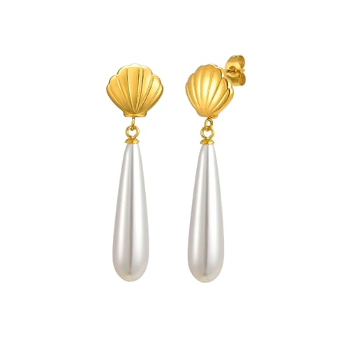 Bishilin Ohrhänger Edelstahl Gold, Vergoldet Damen Ohrringe Hängend Muschel mit Tropfen Perle Ohrringe Jugendstil Modeschmuck Bishilin Ohrhänger Edelstahl Gold, Vergoldet Damen Ohrringe Hängend Muschel mit Tropfen Perle Ohrringe Jugendstil Modeschmuck von Bishilin
