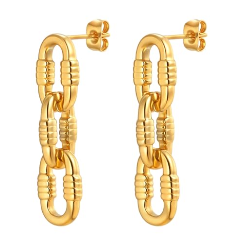 Bishilin Ohrhänger Edelstahl Gold, Vergoldet Damen Ohrringe Hängend Oval Kette Geprägt Ohrringe Jugendstil Modeschmuck von Bishilin