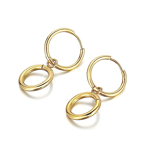 Bishilin Ohrhänger Edelstahl Mädchen, Ohrringe Hängend 15MM Hoop mit Kreis Gold Ohrhänger für Mädchen in Bijouterie von Bishilin