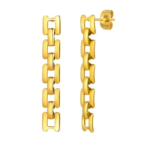 Bishilin Ohrhänger Edelstahl Vergoldet Mädchen Gold, Ohrringe Damen mit Kette Hochzeit Ohrringe Nickelfrei Modeschmuck von Bishilin