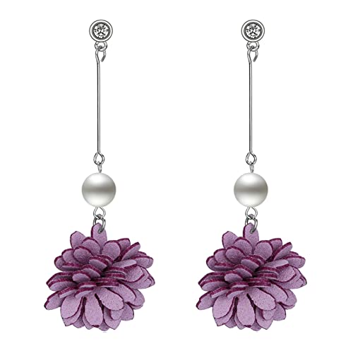 Bishilin Ohrhänger Silber 925 Damen, Ohrringe Hängend Blume mit Perle und Zirkonia Silber Ohrringe Jugendstil Modeschmuck von Bishilin