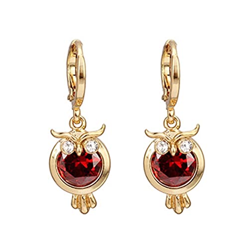 Bishilin Ohrhänger Vergoldet Damen, Ohrringe Hängend Eule mit Rot Zirkonia Gold Ohrringe Jugendstil Modeschmuck von Bishilin