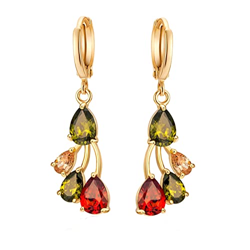 Bishilin Ohrhänger Vergoldet Mädchen, Damen Ohrringe Hängend Blume mit Bunten Tropfen Zirkonia Hochzeit Ohrringe Gold Nickelfrei Modeschmuck von Bishilin