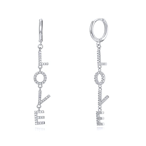 Bishilin Ohrringe Damen 925 Silber, Ohrhänger Hängend Love mit Zirkonia Silber Ohrringe Nickelfrei Modeschmuck von Bishilin