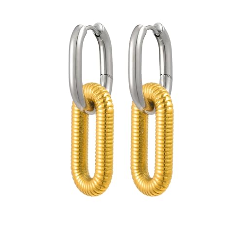 Bishilin Ohrringe Damen Edelstahl, Creolen Hängend Oval Silber Gold Ohrringe Nickelfrei Modeschmuck von Bishilin