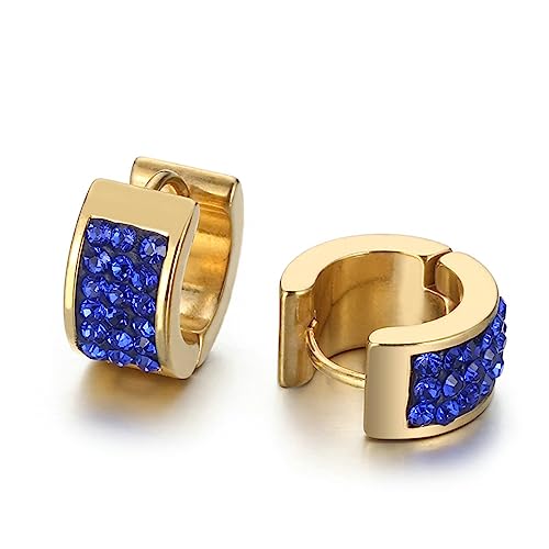 Bishilin Ohrringe Damen Edelstahl, Creolen Hoop mit Blau Zirkonia Ohrringe Nickelfrei für Mädchen Gold von Bishilin