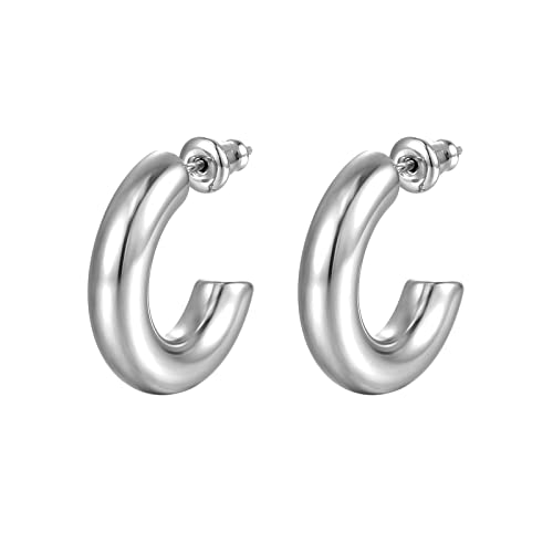 Bishilin Ohrringe Damen Edelstahl, Ohrstecker 30MM C Form Silber Ohrringe Hypoallergen für Mädchen von Bishilin