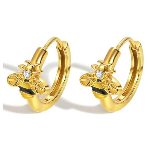 Bishilin Ohrringe Damen Edelstahl Vergoldet, Creolen Biene mit Zirkonia Gold Ohrringe Nickelfrei Modeschmuck von Bishilin
