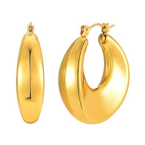 Bishilin Ohrringe Damen Edelstahl Vergoldet, Creolen Glatt C Form Gold Ohrringe Nickelfrei Modeschmuck von Bishilin