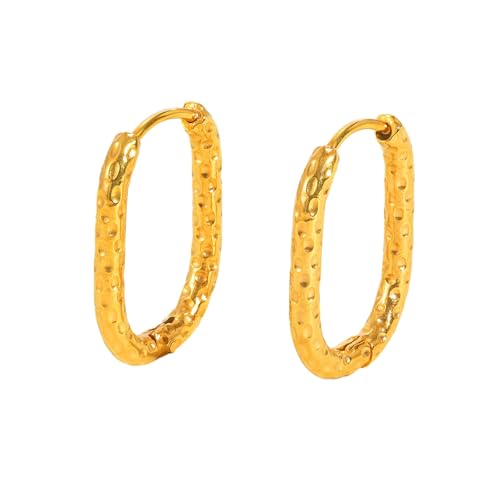 Bishilin Ohrringe Damen Edelstahl Vergoldet, Creolen Ohrringe U Form Geprägt Ohrringe Gold Jugendstil für Mädchen von Bishilin