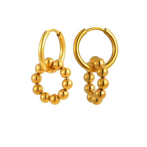Bishilin Ohrringe Damen Edelstahl Vergoldet, Ohrhänger Mädchen mit Beads Ring Gold Ohrringe Nordisch in Bijouterie von Bishilin
