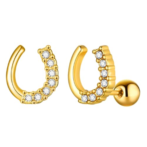 Bishilin Ohrringe Damen Edelstahl Vergoldet, Ohrstecker Buchstabe U mit Zirkonia Gold Ohrringe Hypoallergen für Mädchen von Bishilin