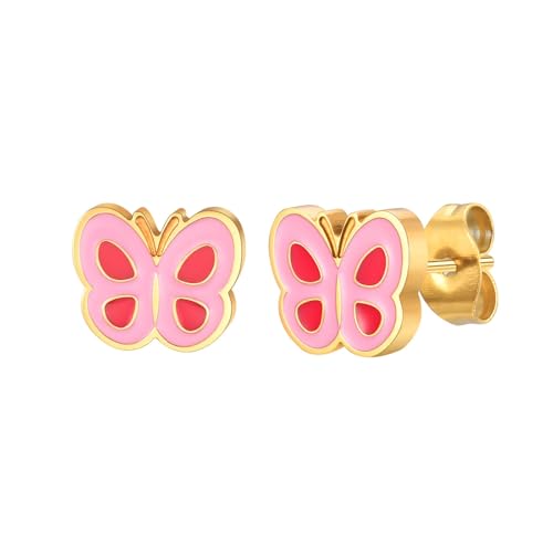 Bishilin Ohrringe Damen Edelstahl Vergoldet, Ohrstecker Niedlich Schmetterling Gold Ohrringe Hypoallergen für Mädchen von Bishilin