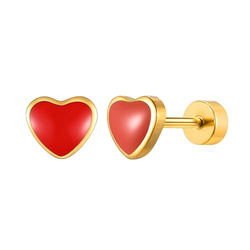 Bishilin Ohrringe Damen Edelstahl Vergoldet, Ohrstecker Nordisch Rot Herz Gold Ohrringe Nickelfrei Modeschmuck Bishilin Ohrringe Damen Edelstahl Vergoldet, Ohrstecker Nordisch Rot Herz Gold Ohrringe Nickelfrei Modeschmuck von Bishilin