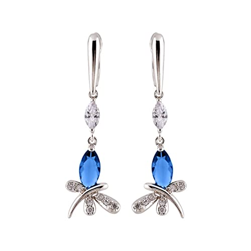Bishilin Ohrringe Damen Hängend Modeschmuck, Ohrhänger Versilbert Libelle mit Blau Zirkonia Silber Ohrringe Nickelfrei für Mädchen von Bishilin