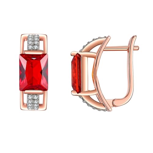 Bishilin Ohrringe Damen Kupfer, Creolen mit Rot Rechteck Zirkonia Rosegold Ohrringe Nickelfrei Modeschmuck von Bishilin