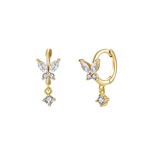 Bishilin Ohrringe Damen Silber 925, Creolen Schmetterling mit Weiß Zirkonia Gold Ohrringe Nickelfrei Modeschmuck von Bishilin