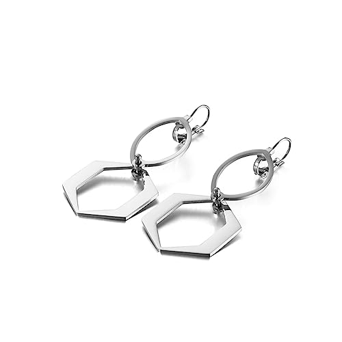 Bishilin Ohrringe Edelstahl, Damen Ohrringe Hängend Hoop mit Hexagon Silber Ohrhänger in Bijouterie von Bishilin