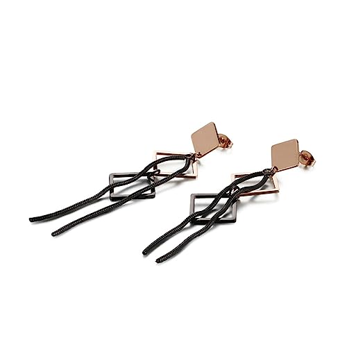 Bishilin Ohrringe Edelstahl, Damen Ohrringe Hängend Rhombus und Lange Kette Quasten Rosegold Schwarz Ohrhänger in Bijouterie von Bishilin