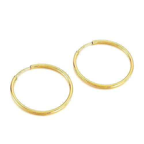 Bishilin Ohrringe Edelstahl Damen, Creolen Hoop 16MM Gold Ohrringe Nickelfrei in Bijouterie von Bishilin