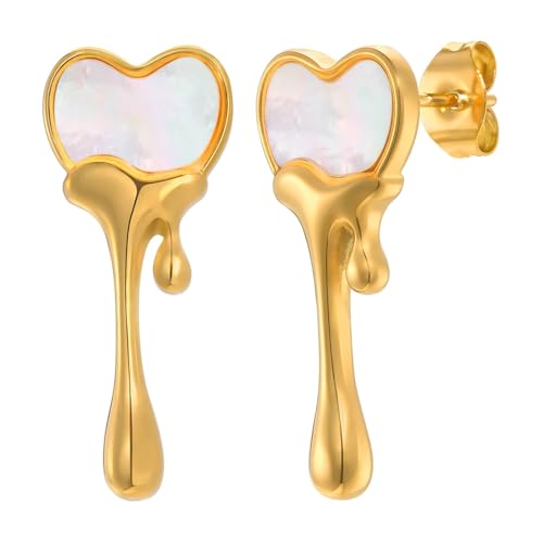 Bishilin Ohrringe Edelstahl Gold, Vergoldet Damen Ohrstecker Herz Ohrringe Nickelfrei für Mädchen von Bishilin