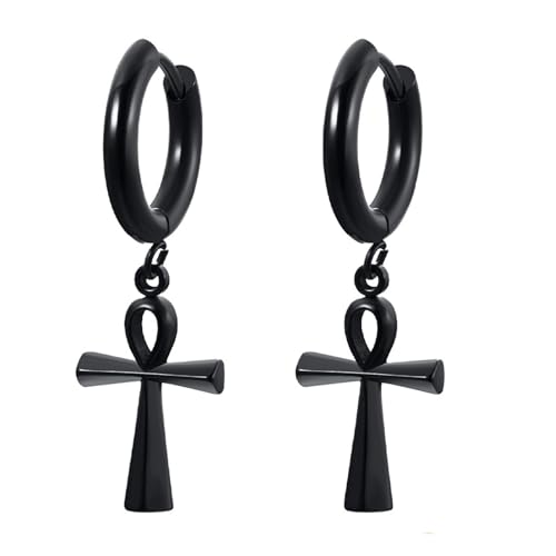 Bishilin Ohrringe Edelstahl Herren, Creolen mit Anhänger Kreuz Schwarz Ohrringe Männer in Bijouterie von Bishilin