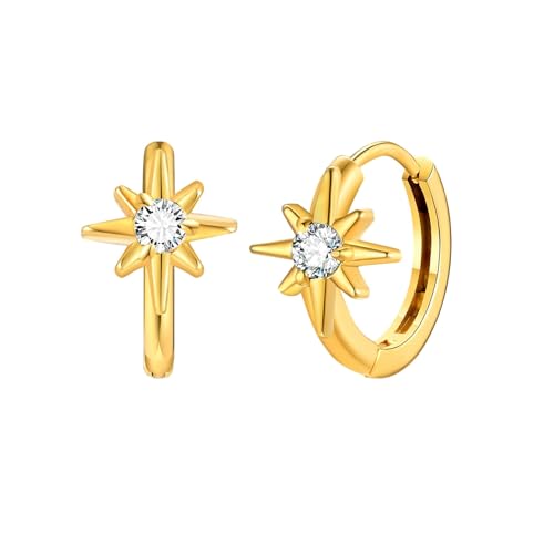 Bishilin Ohrringe Edelstahl Vergoldet Damen, Creolen Oktagramm mit Zirkonia Gold Ohrringe Mädchen in Bijouterie von Bishilin