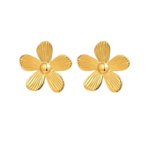 Bishilin Ohrringe Edelstahl Vergoldet Damen, Ohrstecker Gold Blume 25.5MM Ohrringe Allergiefrei für Mädchen von Bishilin