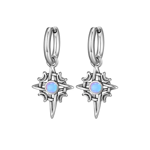 Bishilin Ohrringe Hängend Edelstahl, Herren Ohrhänger Keltische Knoten mit Mondstein Silber Ohrringe Nickelfrei für Männer von Bishilin