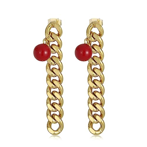 Bishilin Ohrringe Hängend Edelstahl, Ohrhänger Mädchen Kette mit Rot Perlen Gold Ohrringe Jugendstil in Bijouterie von Bishilin