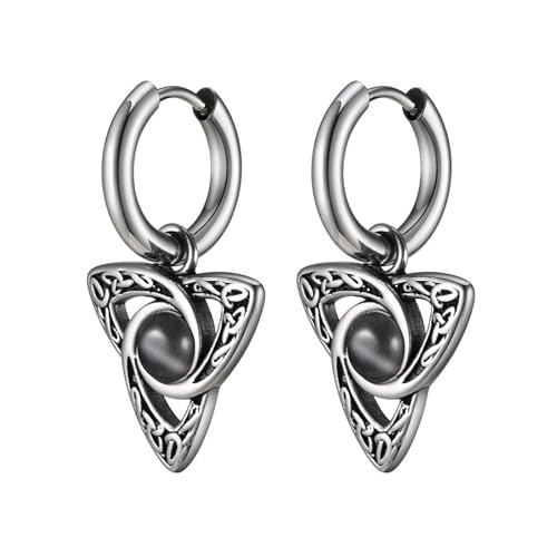 Bishilin Ohrringe Hängend Edelstahl Herren, Ohrhänger Keltische Knoten mit Schwarz Opal Altsilber Ohrringe Allergiefrei Modeschmuck von Bishilin